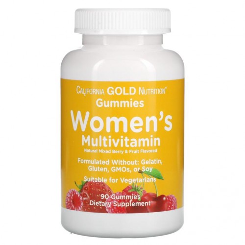 California Gold Nutrition, 여성용 종합비타민, 혼합 베리 및 과일 맛, 구미젤리 90개