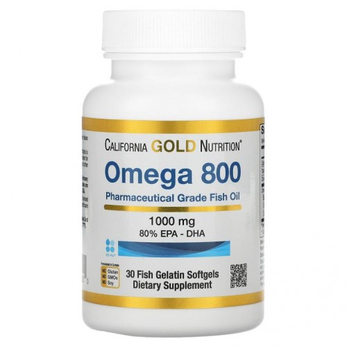 California Gold Nutrition, 오메가800 의약품 등급 피쉬 오일, EPA/DHA 80%, 트라이글리세라이드 형태, 1,000mg, 피쉬 젤라틴 소프트젤 30정