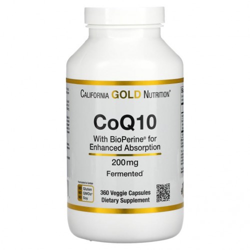 California Gold Nutrition, Bioperine 함유 CoQ10 USP, 200mg, 베지 캡슐 360정