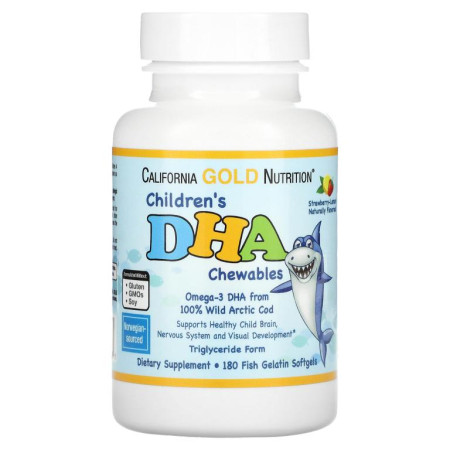 California Gold Nutrition, Children's DHA Chewables, 자연산 북극 대구, 딸기-레몬 맛, 피쉬 젤라틴 소프트젤 180정