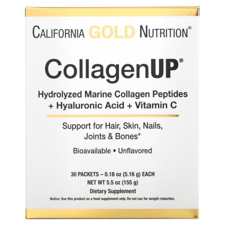 California Gold Nutrition, CollagenUp, 가수분해 해양 콜라겐 + 히알루론산 + 비타민C, 무맛, 30개입, 각 5.16g(0.18oz)
