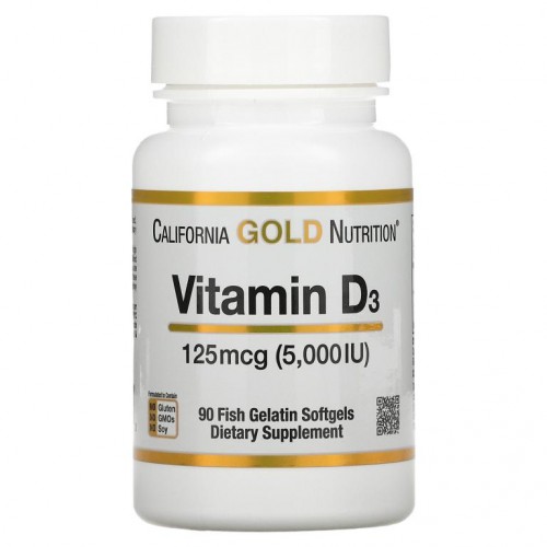 California Gold Nutrition, 비타민D3, 125mcg(5,000IU), 피쉬 젤라틴 소프트젤 90정