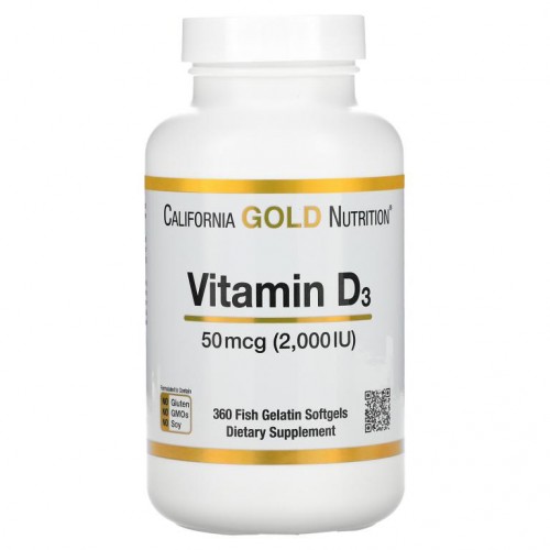 California Gold Nutrition, 비타민D3, 50mcg(2,000IU), 피쉬 젤라틴 소프트젤 360정