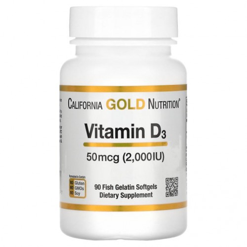 California Gold Nutrition, 비타민D3, 50mcg(2,000IU), 피쉬 젤라틴 소프트젤 90정