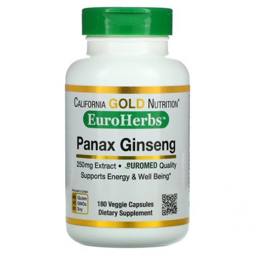 California Gold Nutrition, EuroHerbs, 인삼 추출물, 250mg, 베지 캡슐 180정