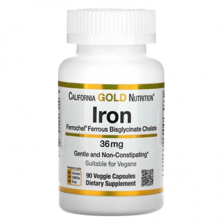 California Gold Nutrition, Ferrochel 철분(비스글리시네이트), 36mg, 베지 캡슐 90정