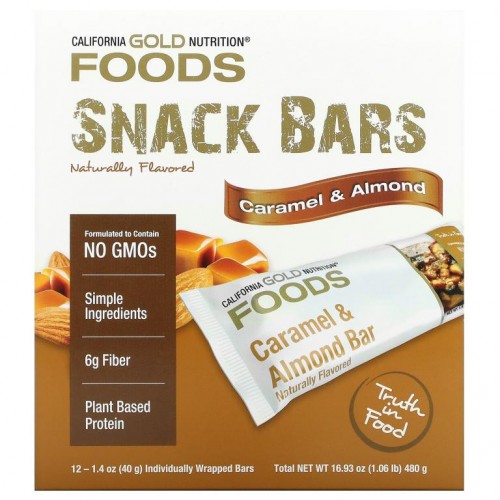 California Gold Nutrition, Foods, 캐러멜 & 아몬드 바, 12개입, 각 40g(1.4oz)