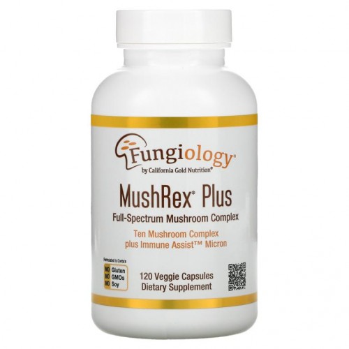 California Gold Nutrition, Fungiology, MushRex 플러스, 풀 스펙트럼 버섯 복합체, 유기농 인증, Immune Assist 마이크론, 베지 캡슐 120정