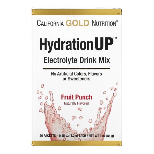 California Gold Nutrition, HydrationUP, 전해질 음료 믹스, 과일 펀치, 20개입, 각 4.2g (0.15 oz)