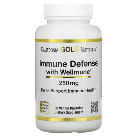 California Gold Nutrition, Immune Defense with Wellmune, 베타글루칸, 250mg, 베지 캡슐 90정