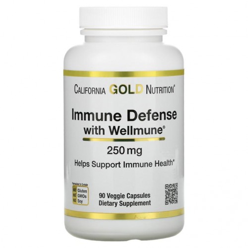 California Gold Nutrition, Immune Defense with Wellmune, 베타글루칸, 250mg, 베지 캡슐 90정