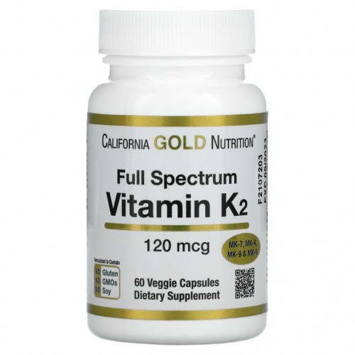 California Gold Nutrition, 풀 스펙트럼 비타민K2, 120mcg, 베지 캡슐 60정