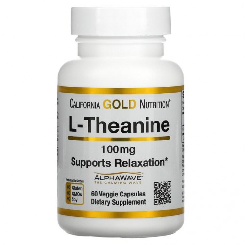 California Gold Nutrition, L-테아닌, 알파웨이브, 긴장 완화 효과, 진정 및 집중 효과, 100mg, 베지 캡슐 60정