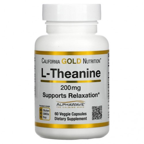 California Gold Nutrition, L-테아닌, AlphaWave, 긴장 완화 효과, 진정 및 집중 효과, 200mg, 베지 캡슐 60정