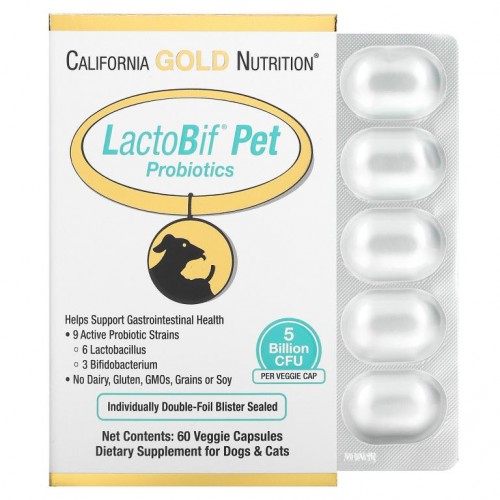California Gold Nutrition, LactoBif 반려동물 프로바이오틱스, 50억 CFU, 베지 캡슐 60정