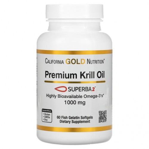 California Gold Nutrition, 프리미엄 크릴 오일(Superba2 함유), 1,000mg, 피쉬 젤라틴 소프트젤 60정