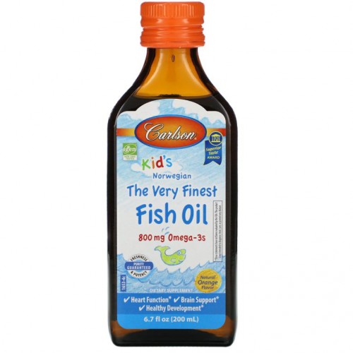 Carlson, 어린이용, 노르웨이산, 최고급 피쉬 오일, 천연 오렌지 맛, 800mg, 200ml(6.7fl oz)