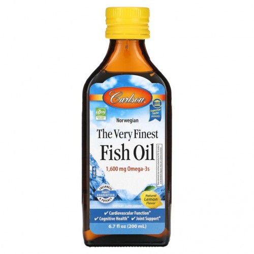 Carlson, 노르웨이산, 최고급 피쉬 오일, 천연 레몬 맛, 1,600mg, 200ml(6.7fl oz)