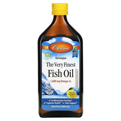 Carlson, 노르웨이산, 최고급 피쉬 오일, 천연 레몬 맛, 500ml(1,600mg)