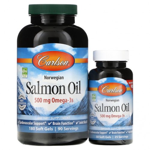 Carlson, 노르웨이산 연어오일, 250 mg, 소프트젤 180정, 무료 50정 추가
