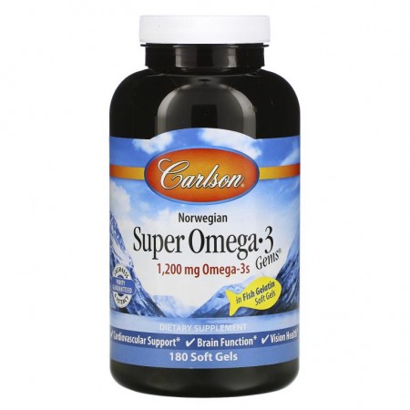 Carlson, 노르웨이산, Super Omega-3 Gems, 600mg, 소프트젤 180정