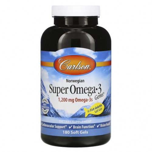 Carlson, 노르웨이산, Super Omega-3 Gems, 600mg, 소프트젤 180정
