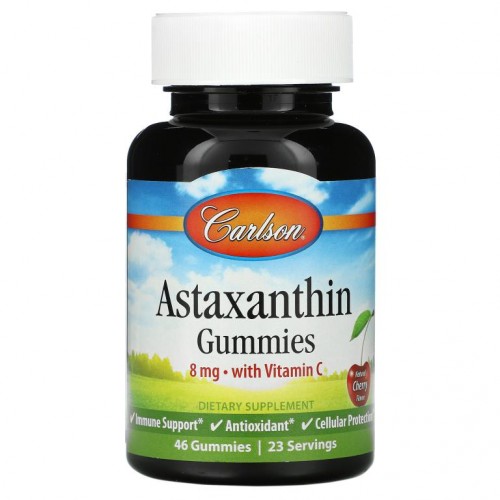 Carlson, Astaxanthin Gummies with Vitamin C, Natural Cherry, 4 mg, 46 Gummies