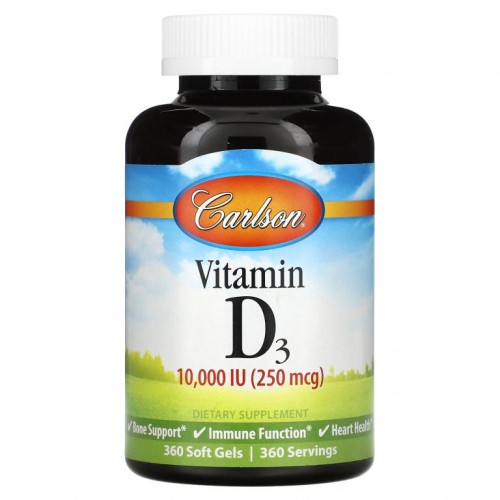 Carlson, 비타민D3, 10,000IU(250mcg), 소프트젤 360정
