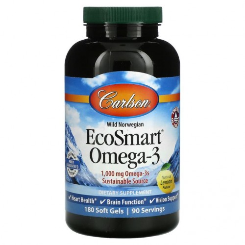 Carlson, EcoSmart 오메가-3, 천연 레몬 향, 500 mg, 소프트젤 180정