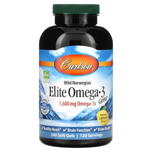 Carlson, Elite Omega 3 Gems, 천연 레몬 맛, 1,600mg, 소프트젤 240정