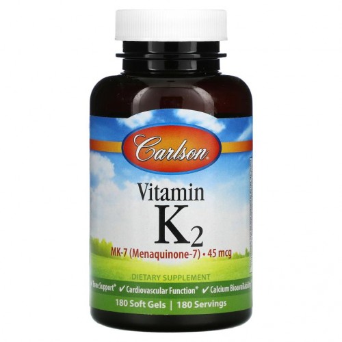 Carlson, 비타민 K2 MK-7(메나퀴논-7), 45mcg, 소프트젤 180정
