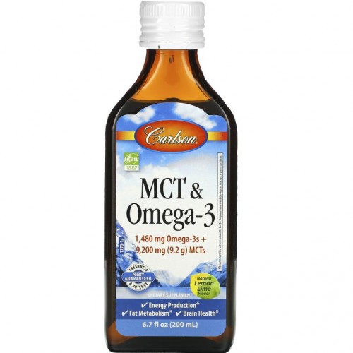 Carlson, MCT & 오메가-3, 천연 레몬 라임, 200ml(6.7fl oz)