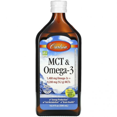 Carlson, MCT 및 오메가-3, 천연 레몬 라임, 500ml(16.9fl oz)