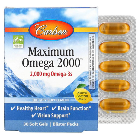 Carlson, Maximum Omega 2000, 천연 레몬 향료, 1,000 mg, 소프트젤 30정