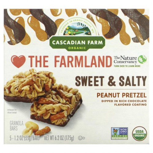 Cascadian Farm, 유기농, 츄이 그래놀라 바, 스윗 & 솔티, 피넛 프레첼, 5개입, 각 35g(1.2oz)