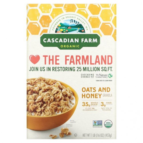 Cascadian Farm, 유기농 귀리 및 꿀 그래놀라 시리얼, 453g(16oz)