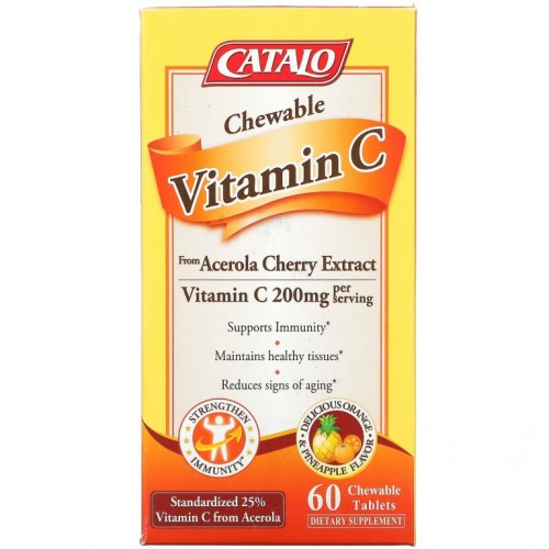 Catalo Naturals, Chewable Vitamin C, Orange Pineapple, 100 mg, 60 Chewable Tablets