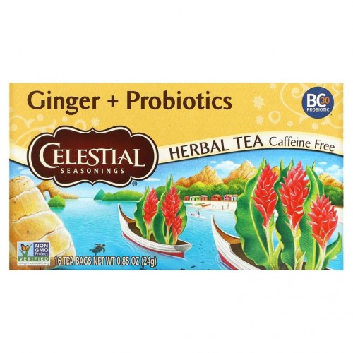 Celestial Seasonings, 허브 티, 생강 + 프로바이오틱스, 무카페인, 티백 20개입, 31g(1.1oz)