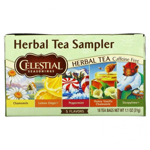 Celestial Seasonings, 허브차 샘플러, 카페인 무함유, 5가지 향, 티백 18개입, 30g(1.0oz)