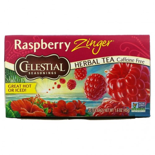 Celestial Seasonings, 허브 차, 라즈베리 Zinger, 카페인 무함유, 티백 20개, 45g(1.6oz)