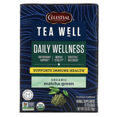 Celestial Seasonings, Herbal Tea, Daily Wellness, Organic Matcha Green, 12 Tea Bags, 0.6 oz (18 g)