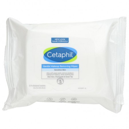Cetaphil, 젠틀 메이크업 리무빙 와입스, 물티슈 25매입