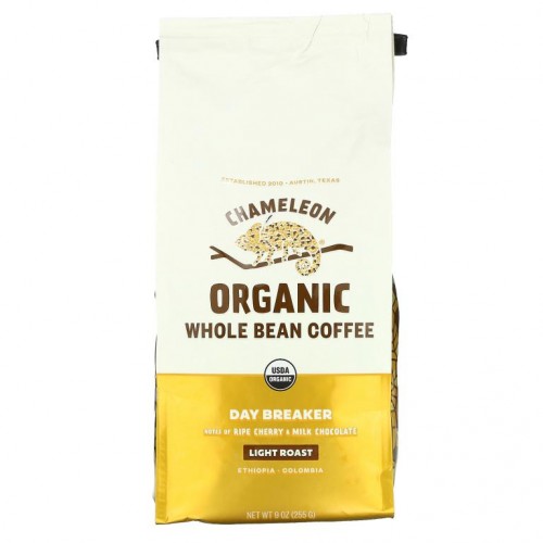 Chameleon Organic Coffee, 유기농 홀빈 커피, 데이 브레이커, 라이트 로스트, 255g(9oz)