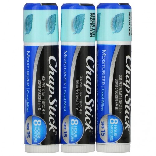 Chapstick, 2-in-1 립 케어 스킨 프로텍턴트, SPF 15, 쿨 민트, 스틱 3개입, 개당 4g(0.15oz)