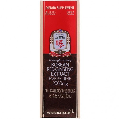 Cheong Kwan Jang, 한국 홍삼 추출물 에브리타임, 2,000mg, 스틱 10개, 각 10ml(0.34fl oz)