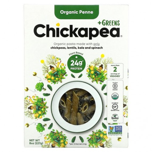 Chickapea, 유기농 펜네 + 녹색 채소, 227g(8oz)