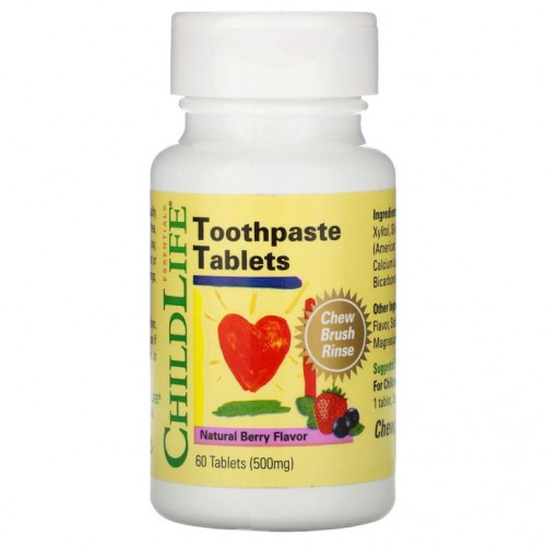 ChildLife, 치약 정제, 천연 베리맛, 500mg, 60정