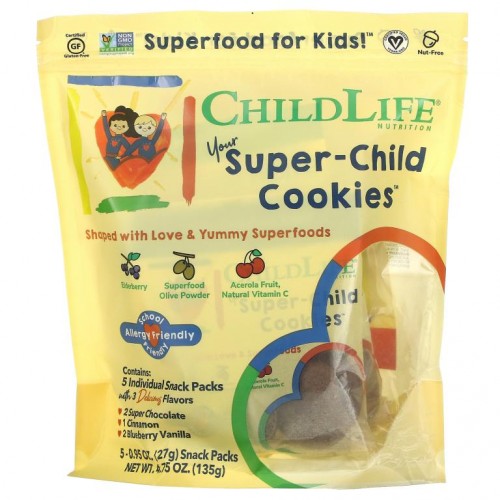 ChildLife, Your Super-Child Cookies, 여러 가지 맛, 스낵 팩 5팩, 팩당 27g(0.95oz)