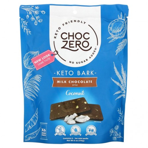 ChocZero, 밀크 초콜릿, 코코넛, 바 6개, 각 1oz