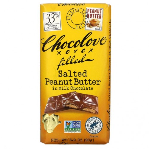 Chocolove, 솔티드 피넛버터 밀크 초콜릿, 코코아 33%, 90g(3.2oz)